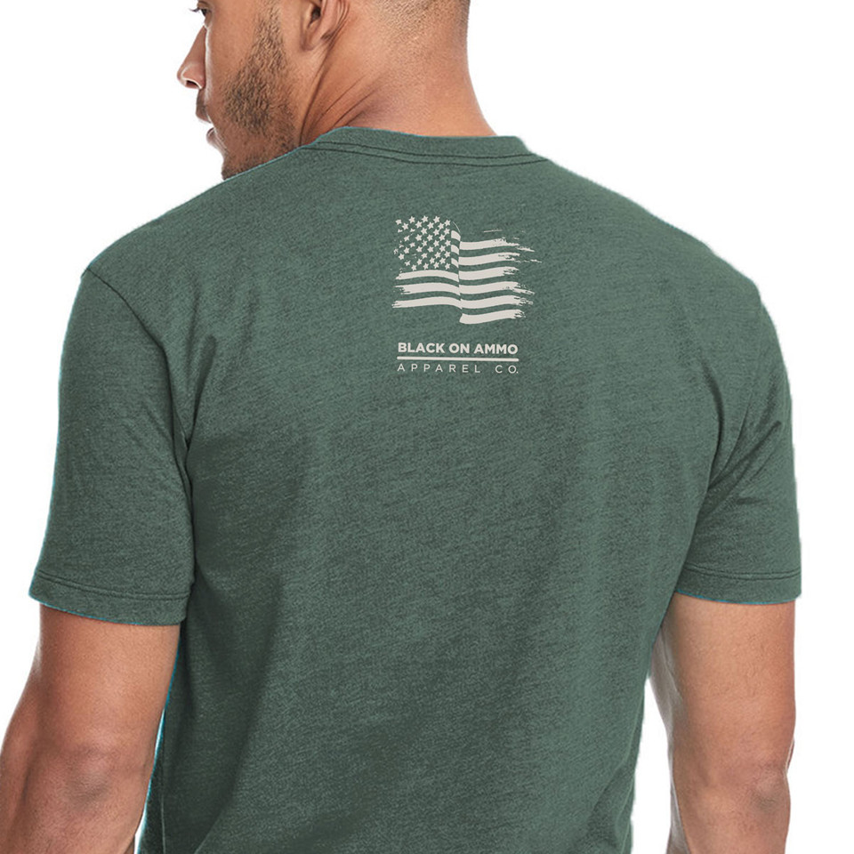 Black on Ammo Freddy The Frag T-Shirt Forest Green Back Millbrook LEAF Program Canada