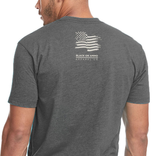 Black on Ammo Freddy The Frag T-Shirt Heasvy Metal Grey Back Millbrook LEAF Program Canada