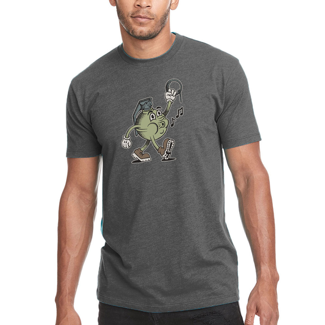 Black on Ammo Freddy The Frag T-Shirt Heavy Metal Grey Front Millbrook LEAF Program Canada