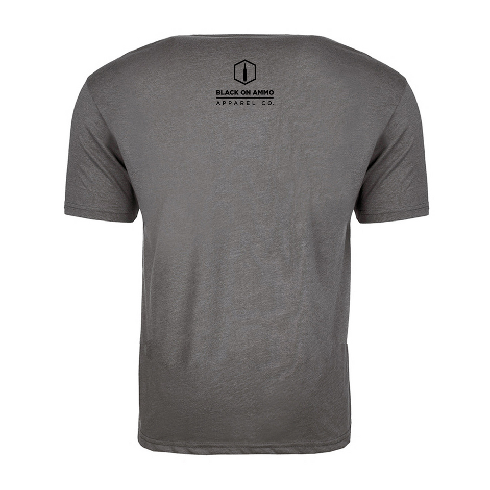 Black on Ammo Red Riding Hood T-Shirt Grey Back Millbrook LEAF Program Canada