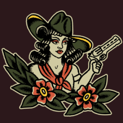 Black on Ammo Tattoo Girl T-Shirt Burgundy Front Artwork Millbrook LEAF Program Canada