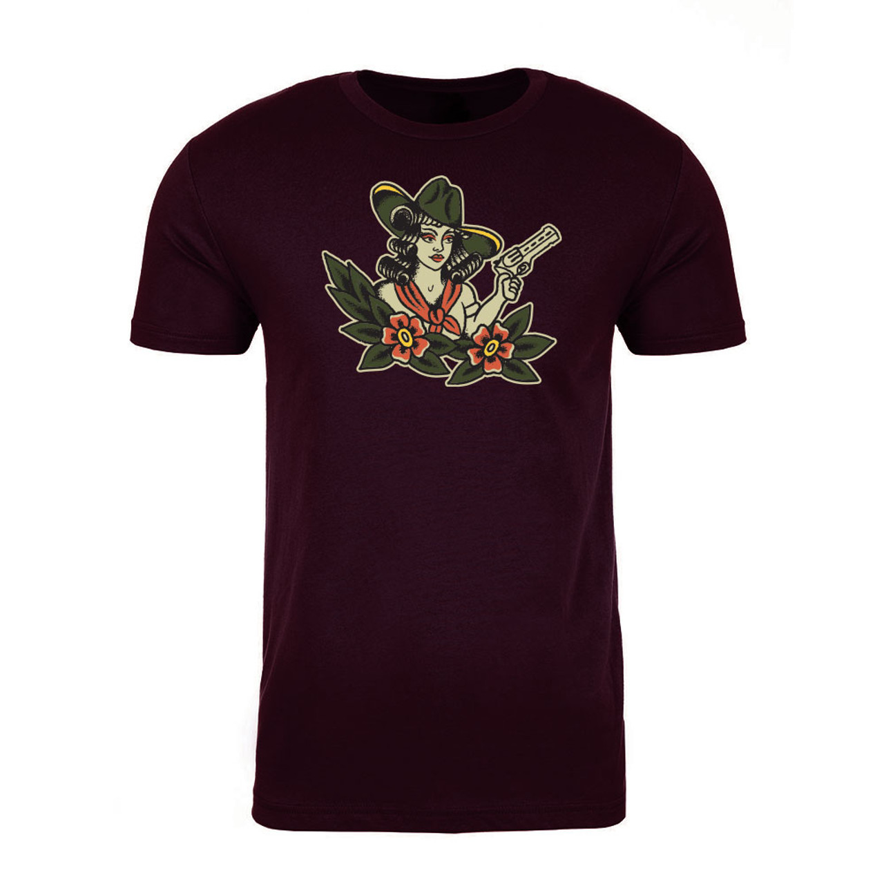 Black on Ammo Tattoo Girl T-Shirt Burgundy Front Millbrook LEAF Program Canada Black on Ammo Tattoo Girl T-Shirt Burgundy Front Millbrook LEAF Program Canada