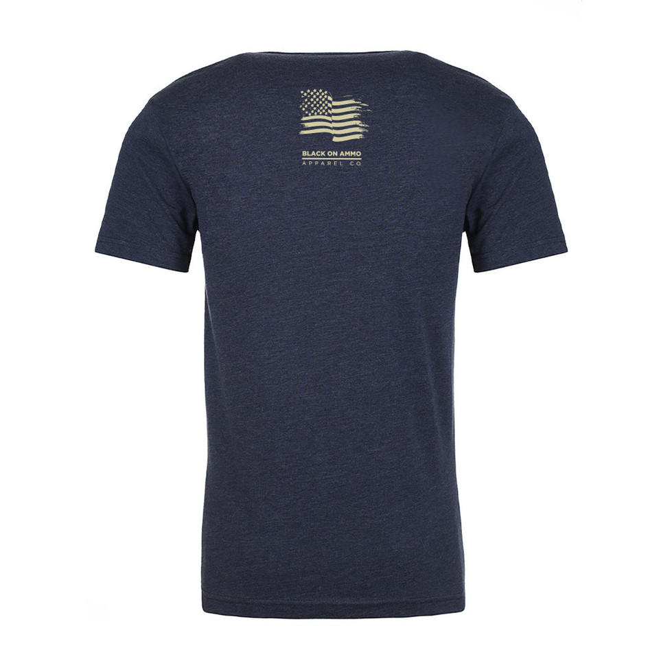 Black on Ammo Tattoo Girl T-Shirt Navy Blue Back Millbrook LEAF Program Canada